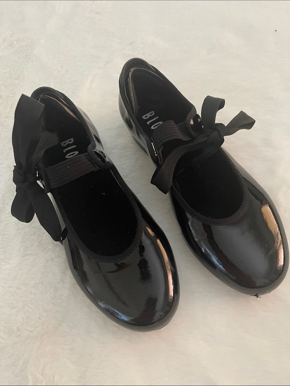 Bloch Girls Black Patent Ribbon Mary Jane Tap Dance Flats SZ 1W